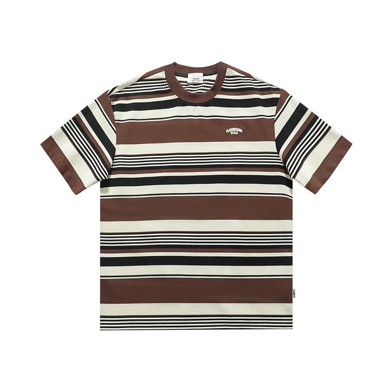 Retro Striped Short-sleeved T-shirt for Men's Summer New Loose Round Neck Half-sleeved Casual Base Shirt