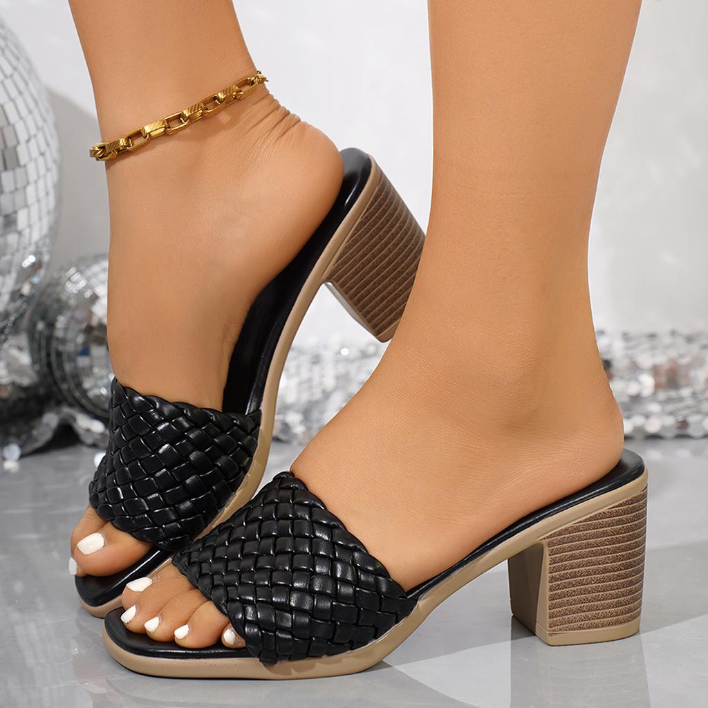 Fashion New Summer Soft Leather Heeled Slippers Ladies Shoes for Women Sandals Peep Toe Outside Women's Slipper Female Platform Sandals