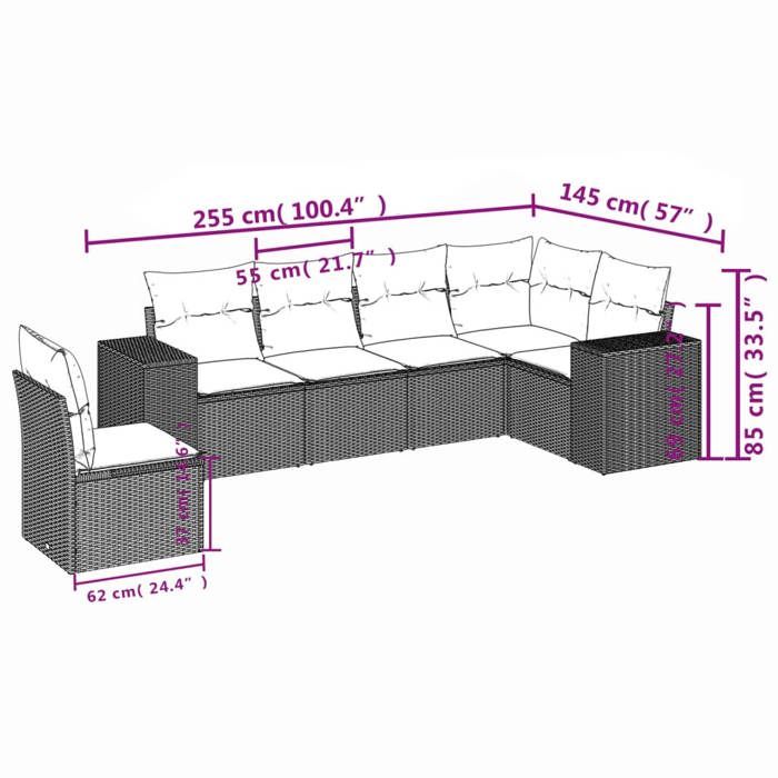 VidaXL Garden Lounge Set with Cushions 6 Pcs, Patio Sofas, Patio Furniture Set, Outdoor Furniture, Black 3222625