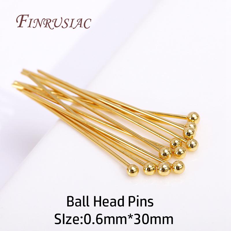 Jewelry DIY Beading Jewellery Findings 0.6X30MM 50-100Pcs/Lot 18K Gold Plated Flat Head/Ball Head/Eye Pins