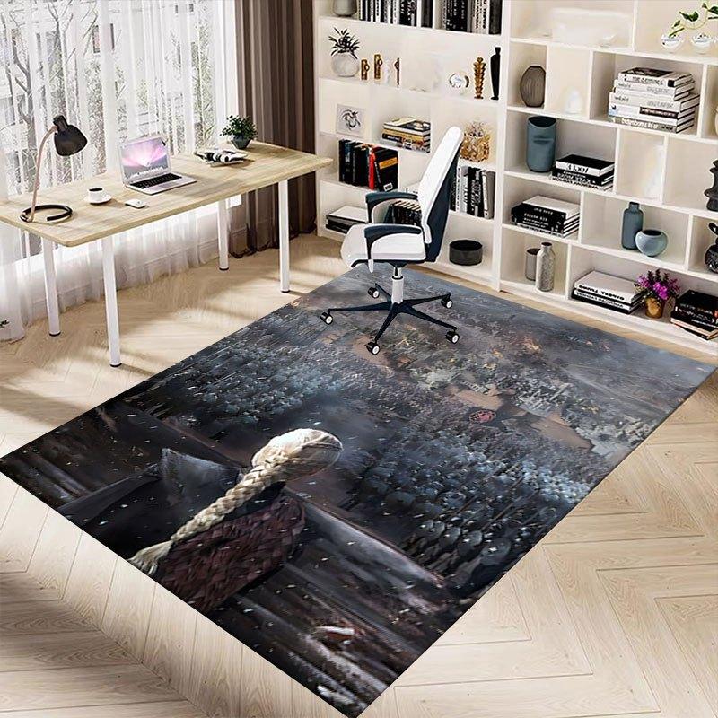 1pc Fire and Blood Office Carpet Chair Mats, Home Decor Mat Fantasy Theme Mat Durable Mat, Dragon Decor,Suitable for fantasy theme lovers