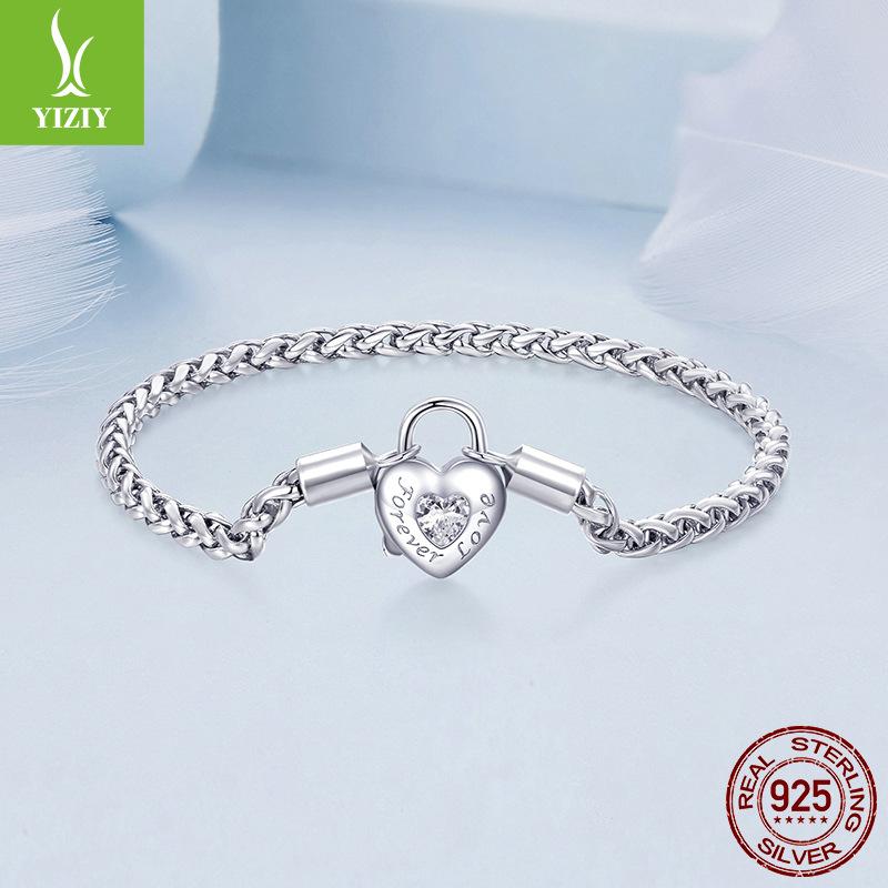 Stylish Versatile Heart Lock Basic Bracelet, Simple Heart-Shaped S925 Silver Diy Bracelet