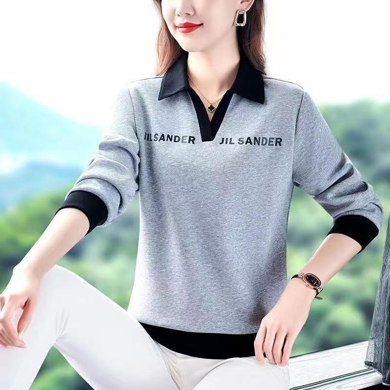 Lapel Long-sleeved Women's T-shirt In Autumn and Winter New Tops Large Size Women's Base Shirt