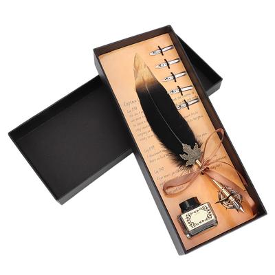 Canetas de Tinta de Aço Inoxidável Retro para Escrita com Pena de Mergulho Presente para Estudante com Caixa de Embalagem(Preto)