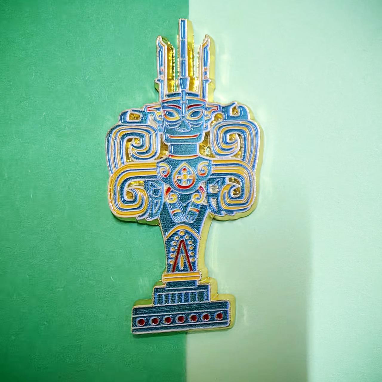 Sanxingdui Beast Mask Metal Refrigerator Magnet - Chinese Cultural Souvenir