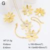 Stainless Steel Gold Flower Set Women 4pcs Necklace Earrings Bracelet Ring Cubic Zirconia Luxury Wedding Party Anniversary Gift