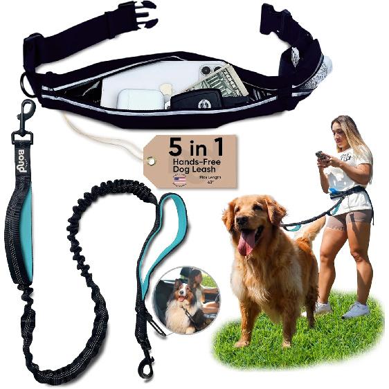 Bond Dog Running Leash Hands Free with Pouch, Hands Free Leash for Large Dogs, Pet Lead Running Belt for Walking & Canicross Belt, Includes Waist