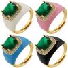 Gold Plated Zircon Open Ring Multicolor Geometric Square Ring Enamel Dripping Oil Ring  For Women
