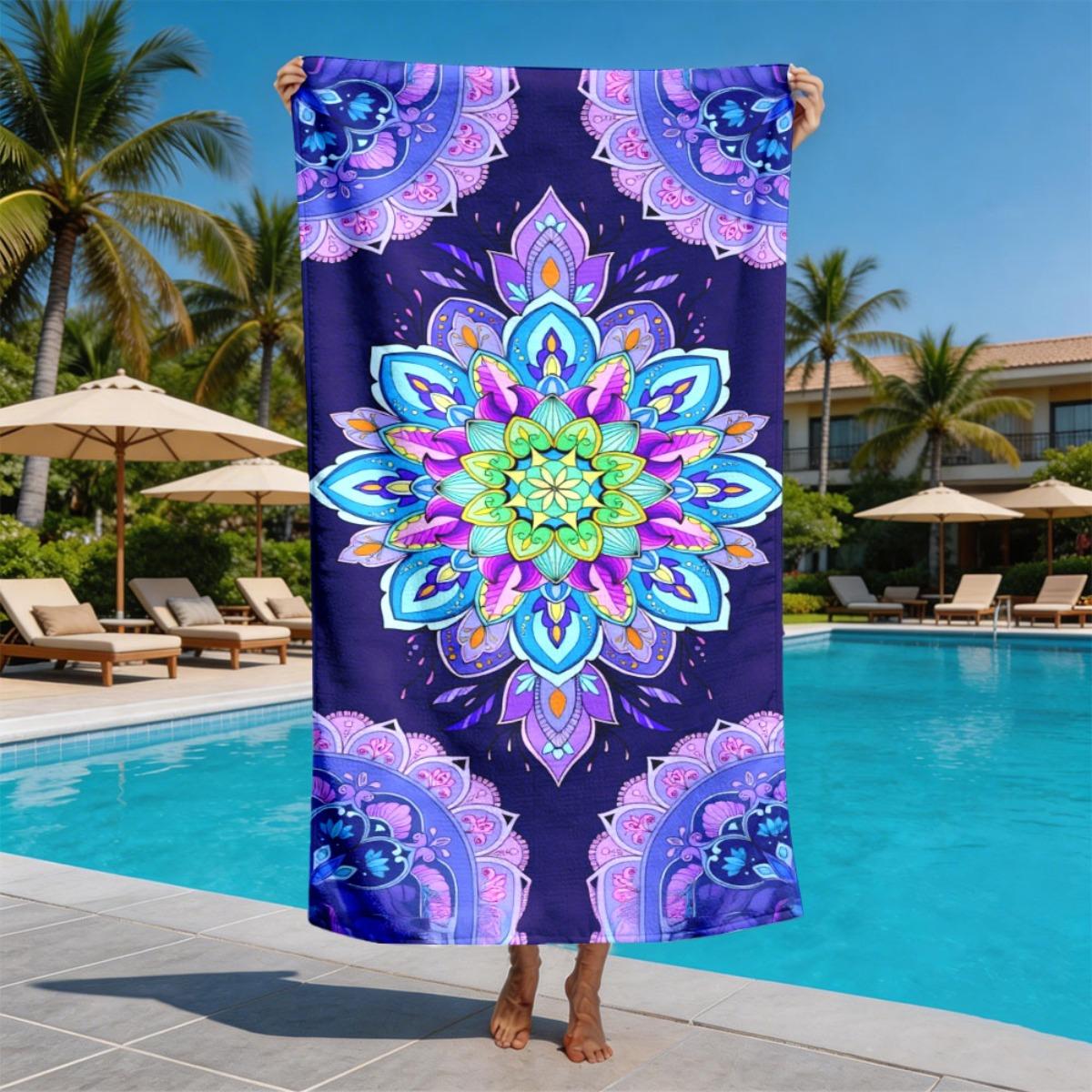 Purple Mandala Flower Theme polyester microfiber beach towel is highly absorbent, suitable for swimming and beach outings W40*H60(CM)