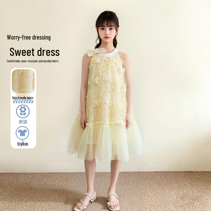 

Girls Summer Halterneck 3D Flower Mesh Princess Dress 120