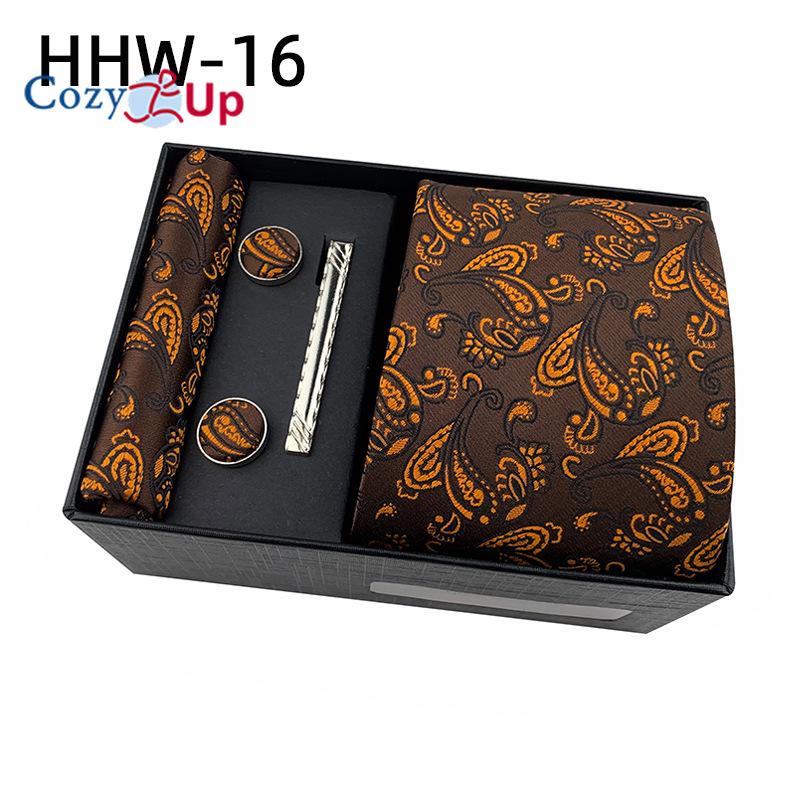 Cozy Up Set 6 piese Cravată pentru bărbați Paisley, inclusiv cravată pătrată eșarfă manșetă agrafă cutie cadou