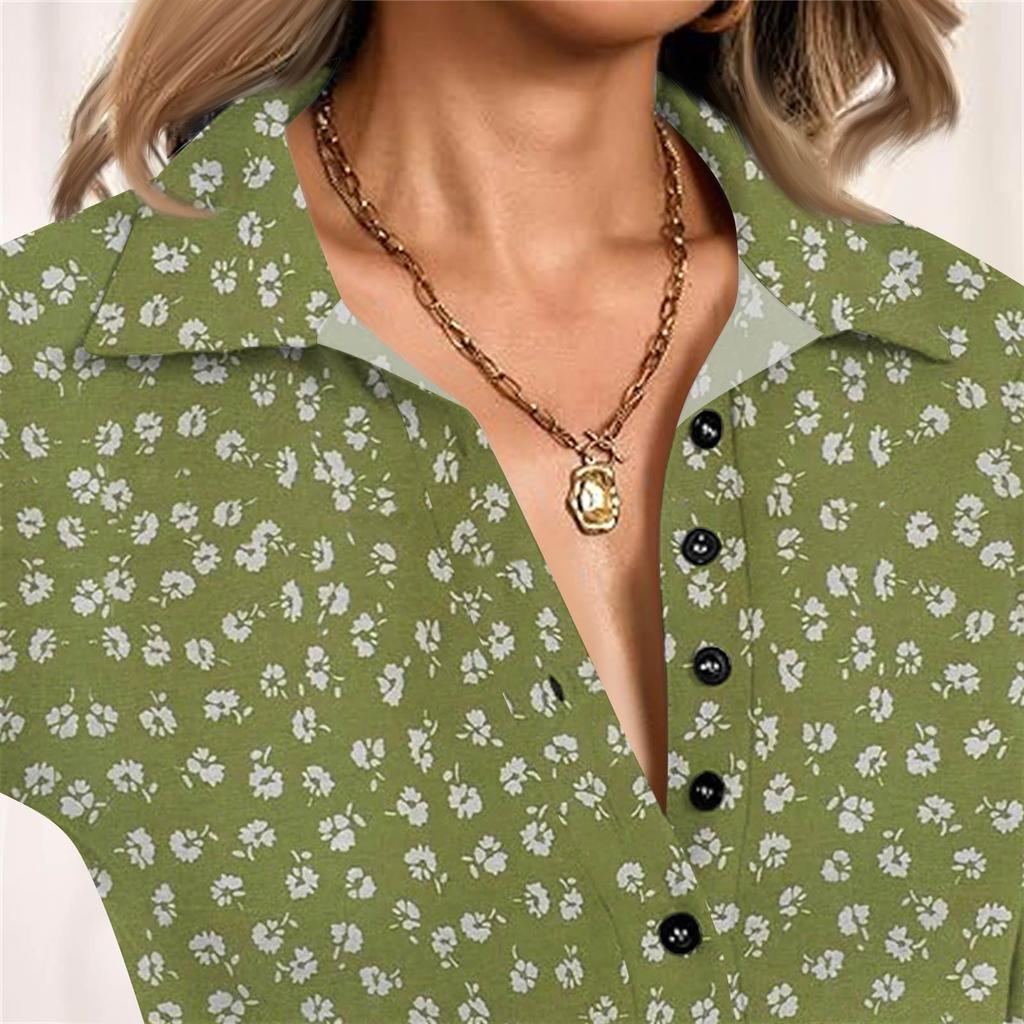 Women's Fashion Casual Printed V-Neck Long Sleeve Button-Down Top