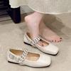 Haute couture version~ French square head shallow mouth Mary Jane shoes women's new metal buckle flat bottom retro one-word buckle small leather shoes