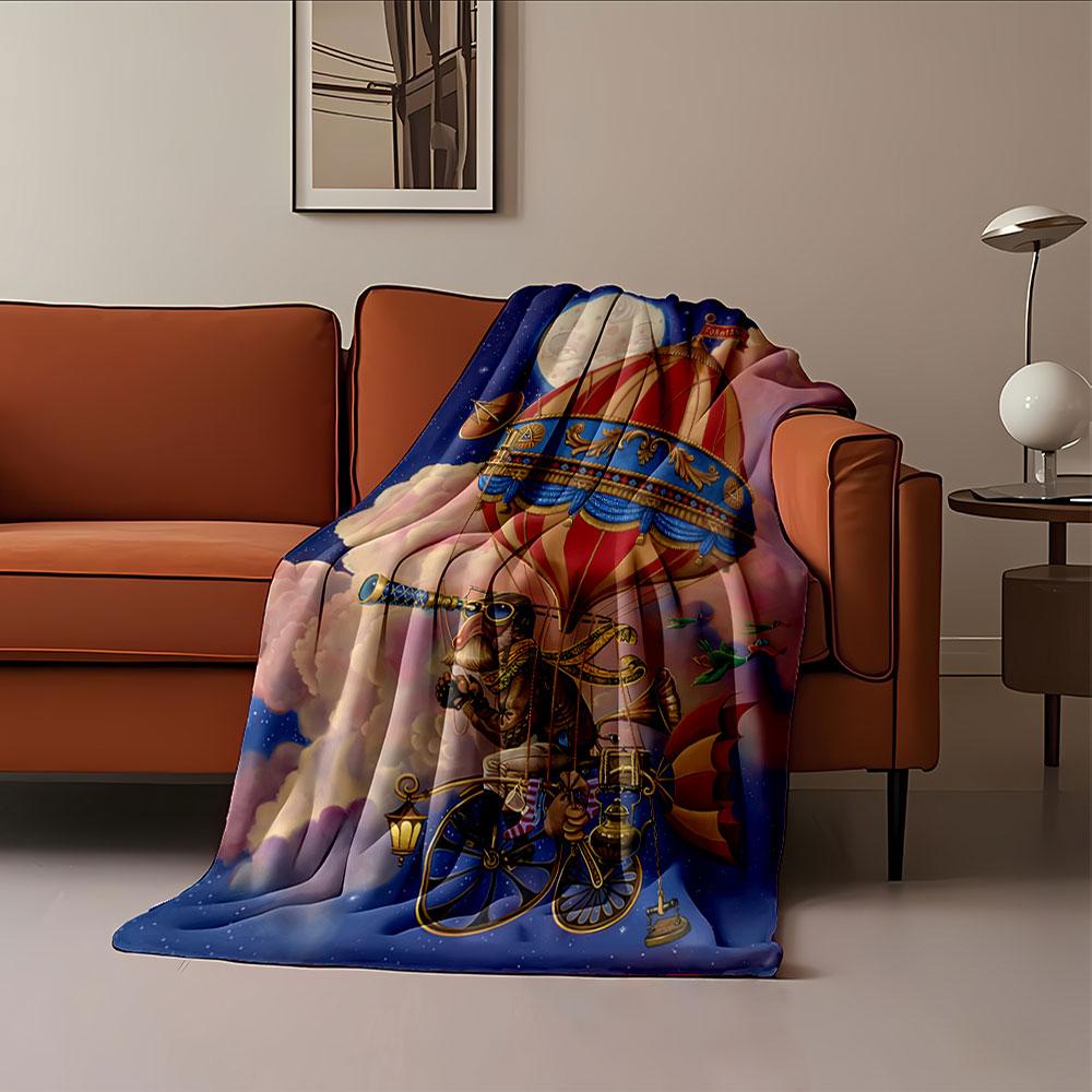 Whimsical Steampunk Balloon Ride for all seasons blanket lunch break throw gift