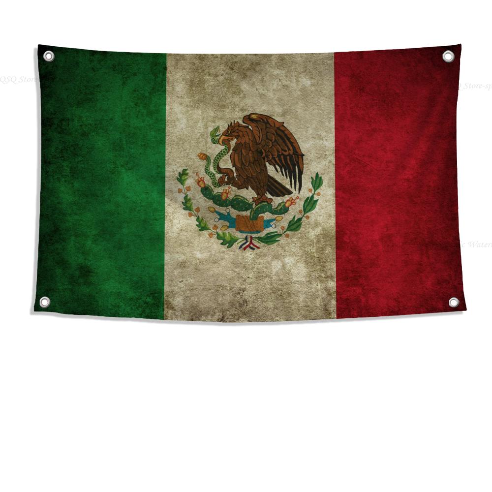 1pc Mexican Flag Banners Four Hole Flag Polyester Outdoor Decor Room Aesthetic