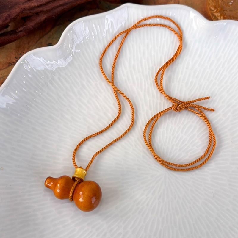 Creative Wood Gourd Pendant Necklace Long Rope Necklace Handmade Adjustable Rope Sweater Chain Present for Women Girls