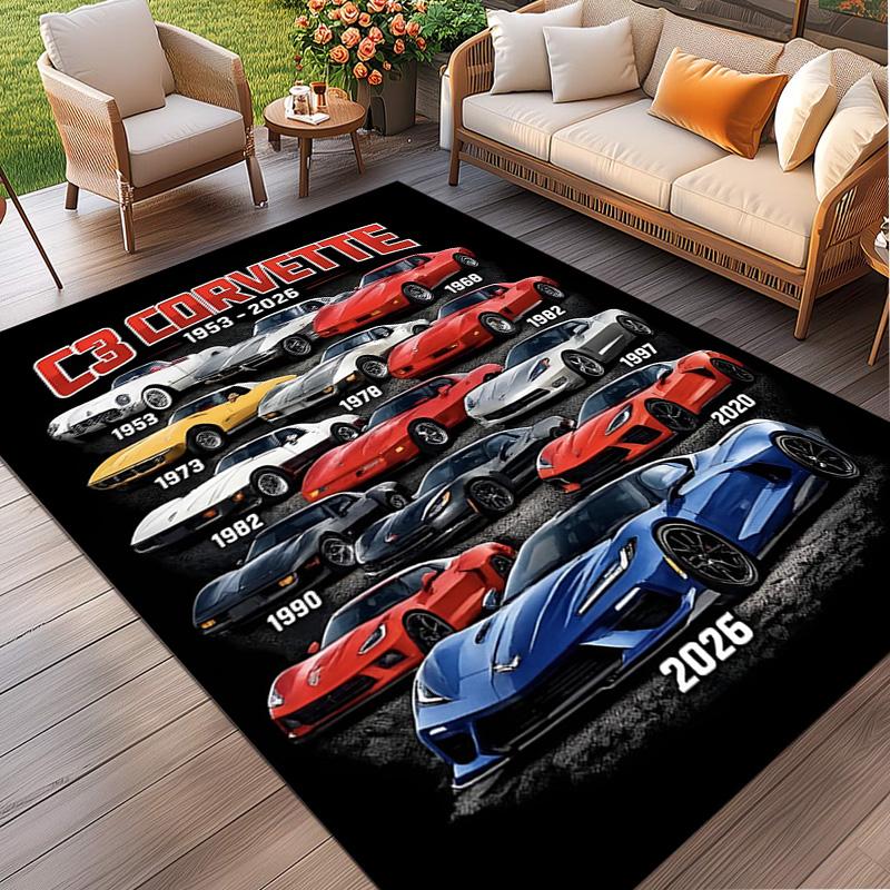 Chevrolet Corvette Print Rug, Washable Floor Carpet, For Entryway Dorm Laundry Room Office Study, Home Decor Birthday Christmas Gift