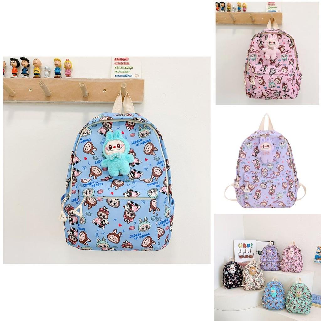 Adorable Labubu Kids Backpack Cute Trendy Preschool Dual Shoulder Bag In Beige Green Black Purple Blue Pink