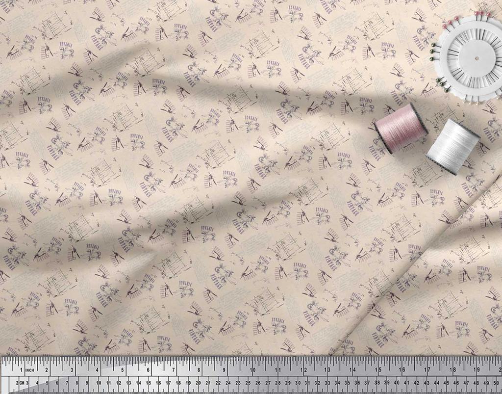 Soimoi Bílá bavlněná voile tkanina Letter & Pen Vintage Printed Craft Fabric v metrech 56 palců