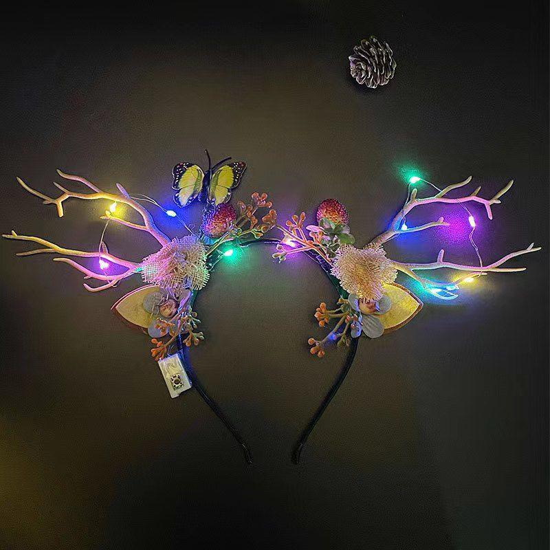 New Luminous Headpiece Elk Antlers Headband Christmas Flash Headband Flower Fairy Party Night Market Toy