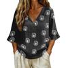 Women's Vintage Floral Print V-Neck T-Shirt - Loose Fit Short Sleeve Blouse, Faux Cotton-Linen Fabric