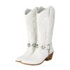 Embroidery Western Boots Women's Mid Calf Cowboy Boots Belt Buckle Chain Decor Shoes Comfy Med Heels Footwear