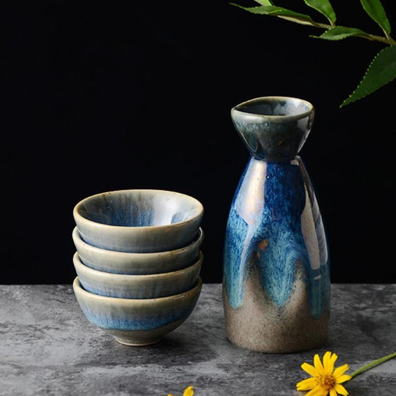 Japanese Bar Sets Ceramic 1 Pot 4 Cups Wine Sets Vintage Liquor Mug Separator Kitchen Baijiu Tea Coffee Cup Tableware Gifts