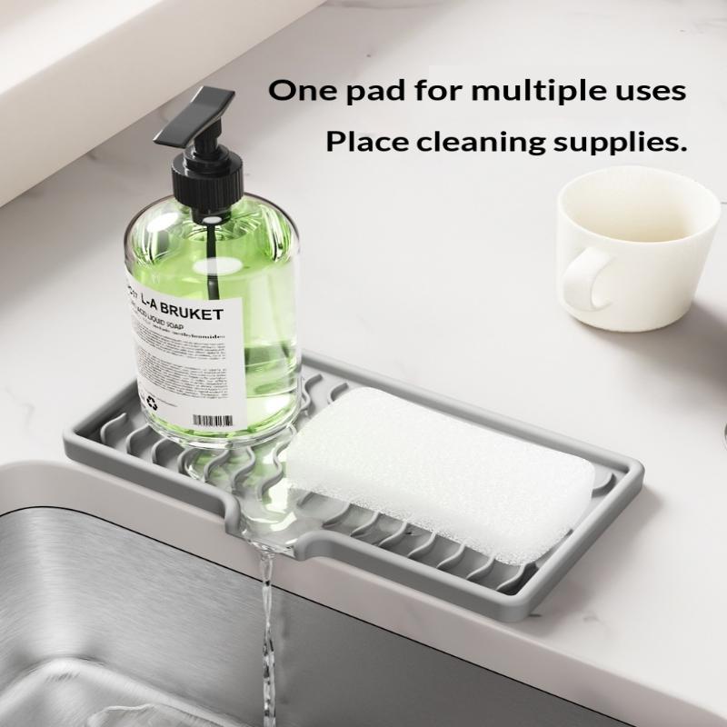 Silicone Soap Holder Self Draining Soap Bar Holder Kitchen Soap Dish Sponge Tray Counter Caddy Organizer For Dish Soap Dispenser