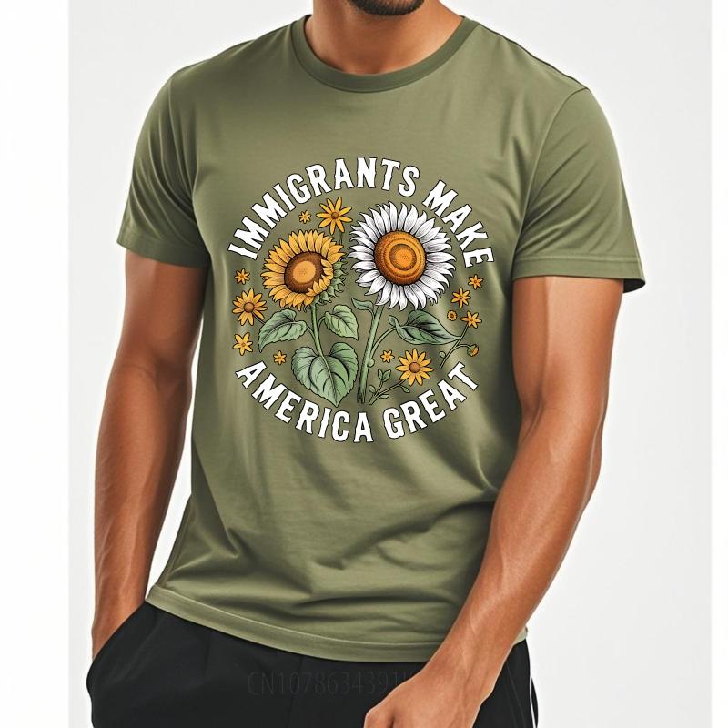 Vintage Summer Boys Tshirt Immigrants Make America Great Sunflowers Design Short Sleeve Rock Crew Neck Tee Shirt Teeshirt Male