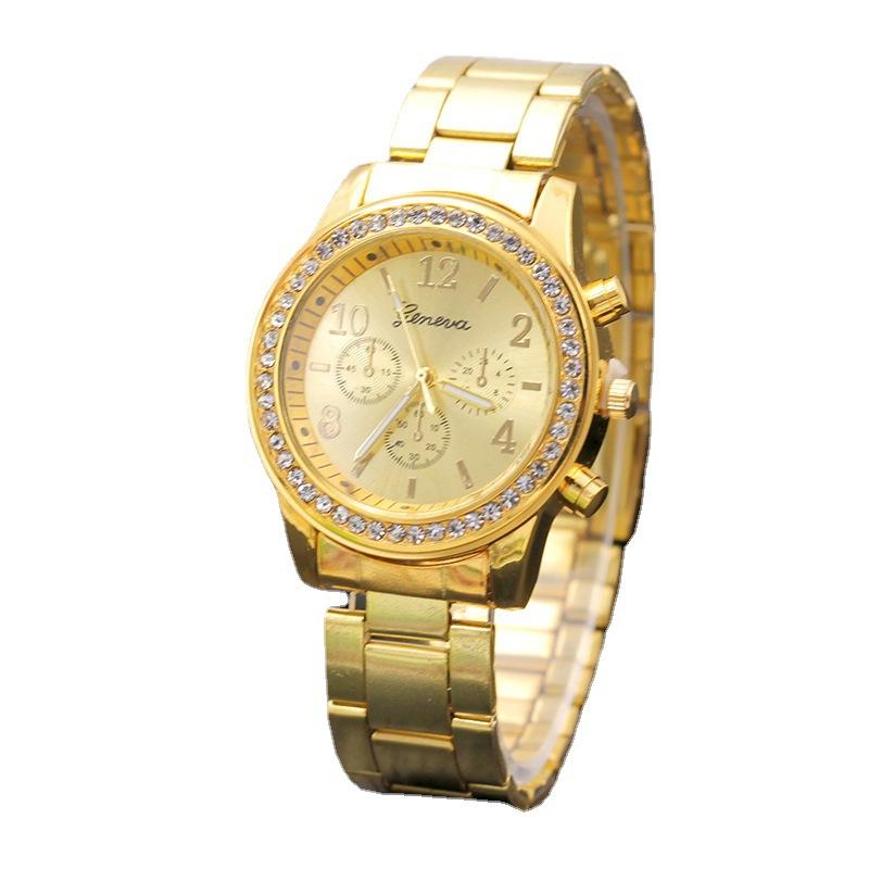 1PC Geneva Horloge Diamant Legering Stalen Band Horloge Dames-, Dames Quartz Horloge