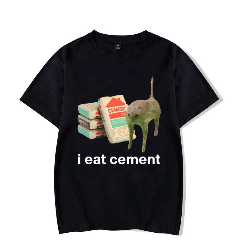 

I Eat Cement Cursed Cat Funny Meme T Shirt for Men Women Fashion Casual Short Sleeve T Shirts Male Oversized T-shirt Tops 4XL
