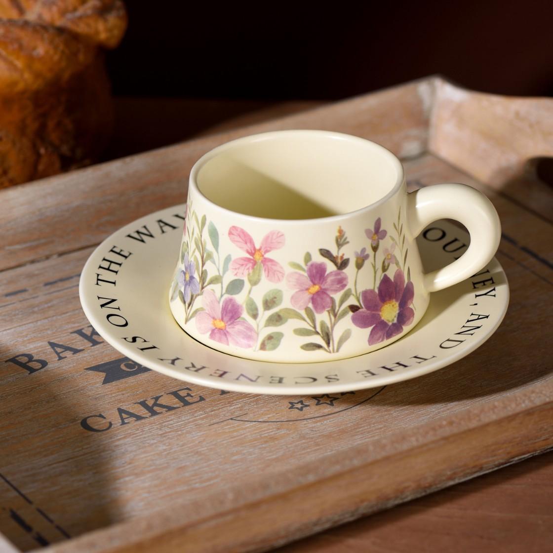 

Medium Old Floral Cup Saucer Coffee Cup Saucer French Vintage Style Flower Niche Daffodil Cup Saucer High End Butterfly Orchid 300-350