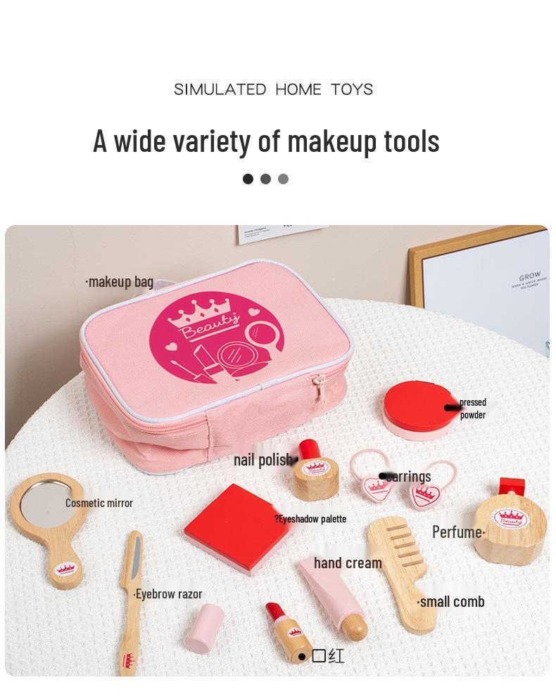 Pink Wooden Princess Makeup Bag Toy Set for Girls