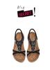 Summer 2026 Women's Bohemian Wedge Sandals with Flowers and Rhinestones, Large Size Beach Shoes