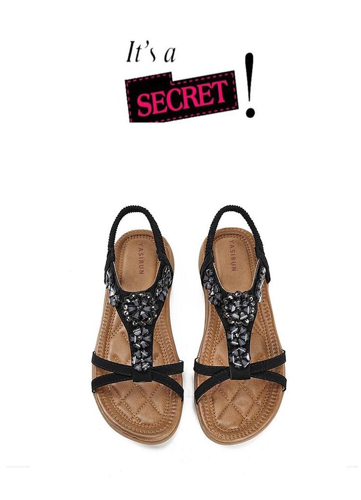 Summer 2026 Women's Bohemian Wedge Sandals with Flowers and Rhinestones, Large Size Beach Shoes
