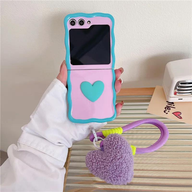 For Samsung Galaxy Z Flip 3 4 5 Phone Case 3D Love Heart Hand Rope Wave Shockproof Cover For Samsung Z Flip3 Flip4 ZFlip5