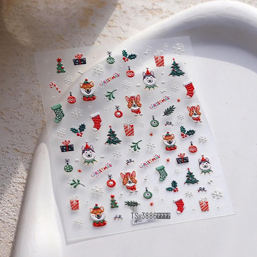 

Праздничные рождественские мультяшные наклейки для ногтей с собаками TS-3886