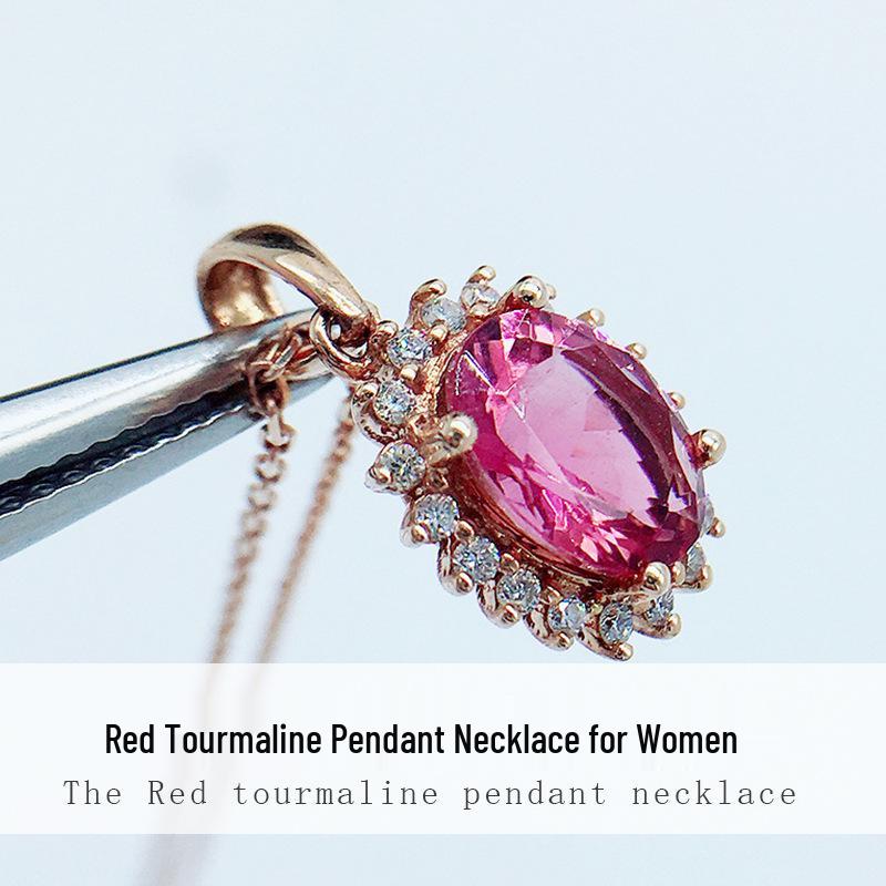 

Колье из розового золота 18 карат с красным турмалином и бриллиантами с сертификатом для женщин