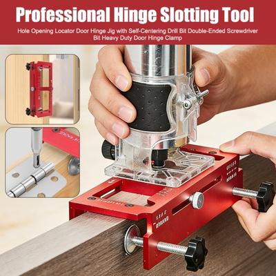 Hole Opening Locator Door Hinge Jig with Self-Centering Drill Bit Double-Ended Screwdriver Bit Heavy Duty Door