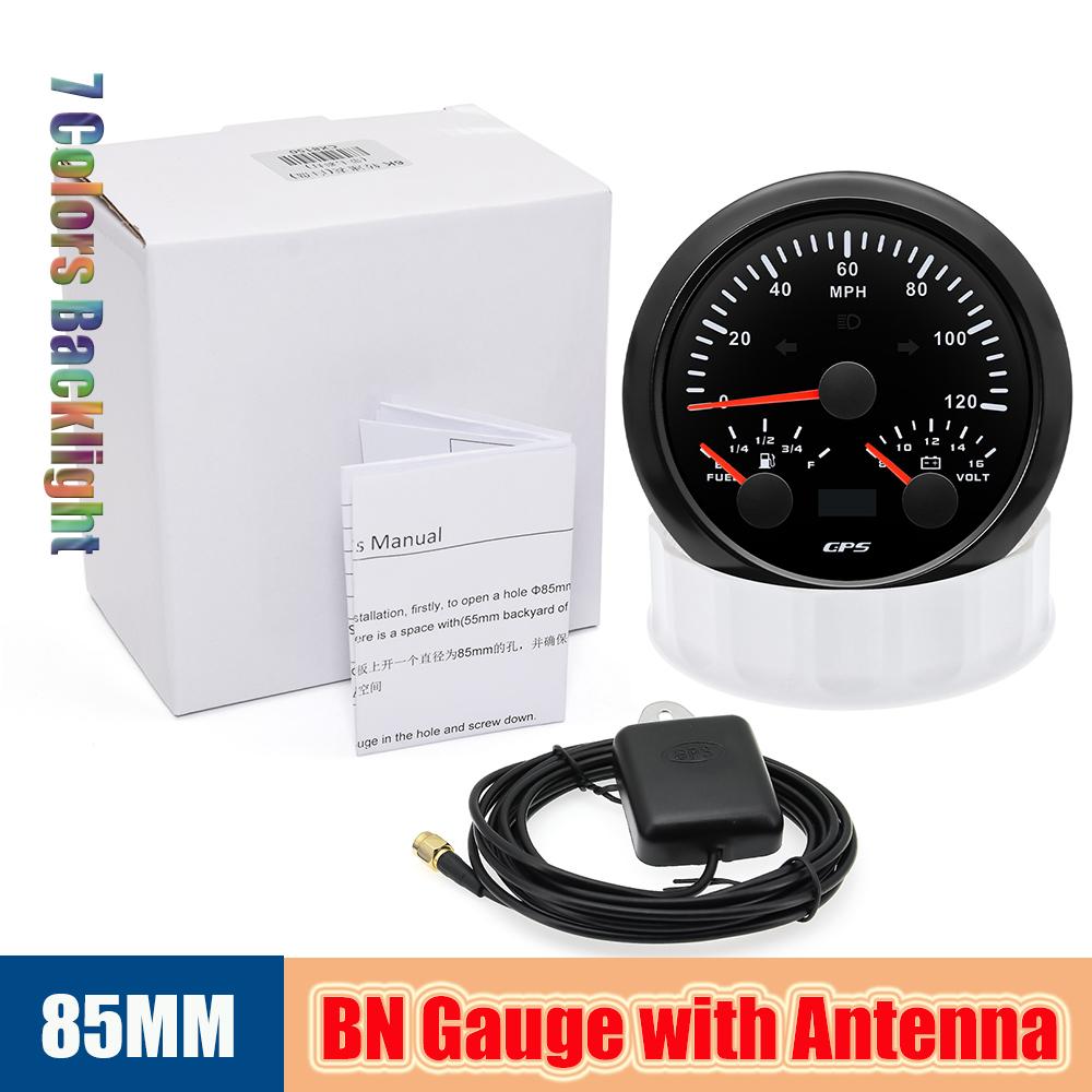 85MM GPS Speedometer with Turn Signal Light 3 IN 1 Car Digital Voltmeter Waterproof Oil Gauge 7 Color Backlight for Boat Marine