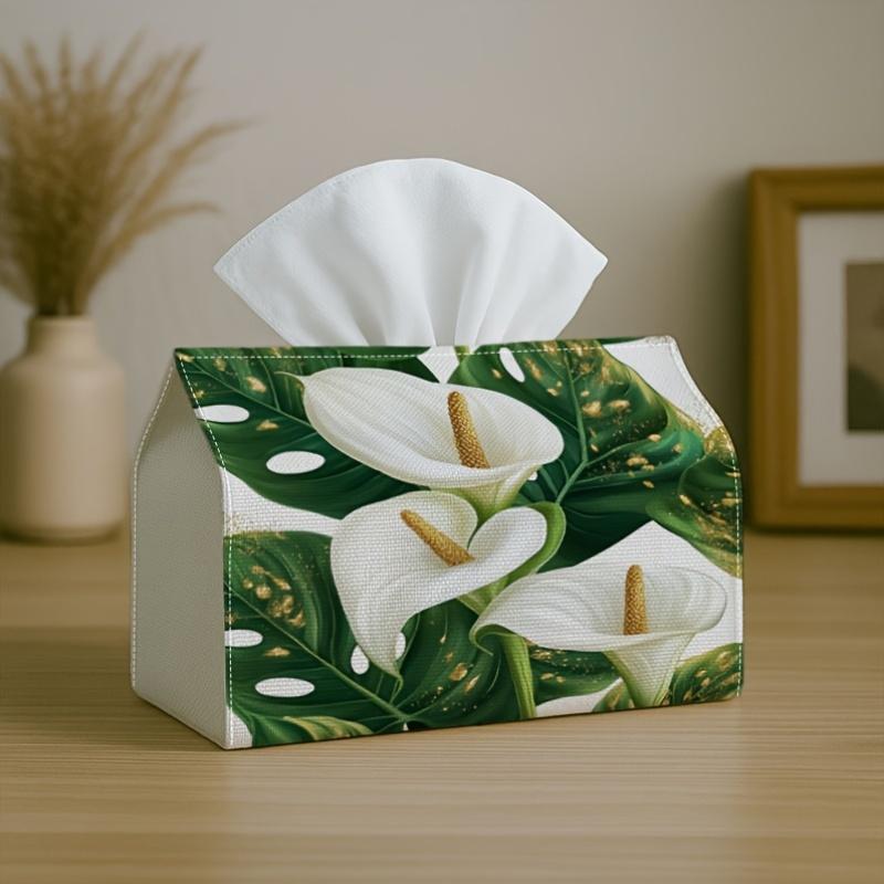 1pc Botanical Modern Decorative Tissue Box Cover, Featuring a Calla Lily Leaf Design In Green, Is Made of High-Quality, Durable, And Lightweight Mater