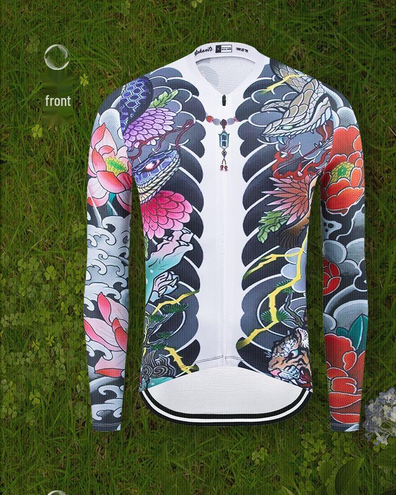 Japanese Tattoo Cycling Jersey - Spring/Autumn Cotton Fleece Long Sleeve, Unisex