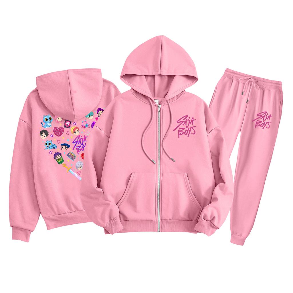 Children's Fashion  Long Sleeve Zipper Hooded Sweatshirt Sweatpants Solid Color Pocket Sweatshirt Set