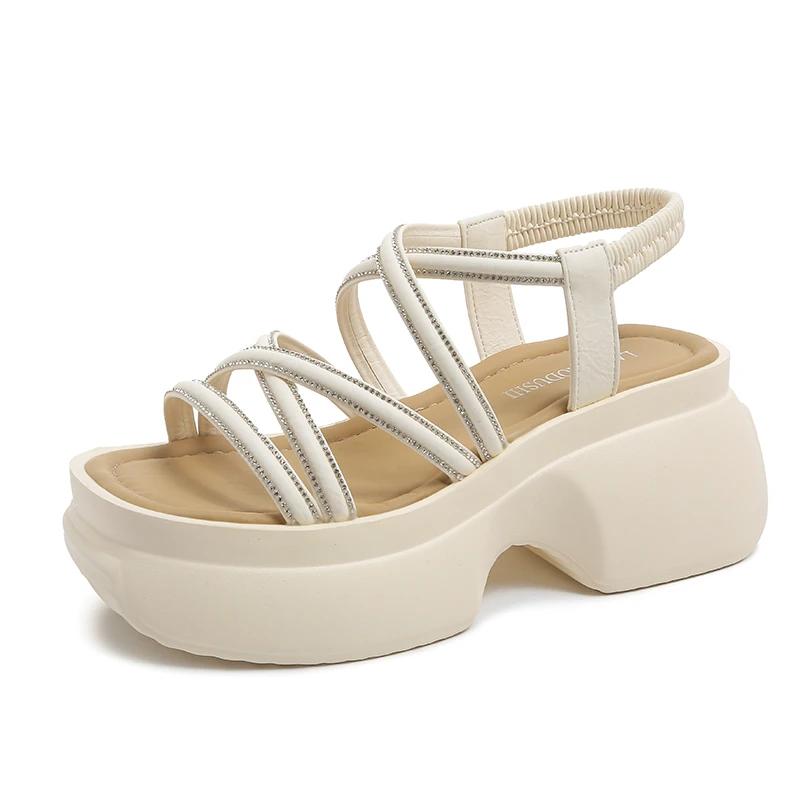 Fashion 8CM Cross Strap Wedge Heel Sandals Woman Summer Bling Chunky Platform Slingbacks Women Slippers Thick Bottom Slides Flip Flops