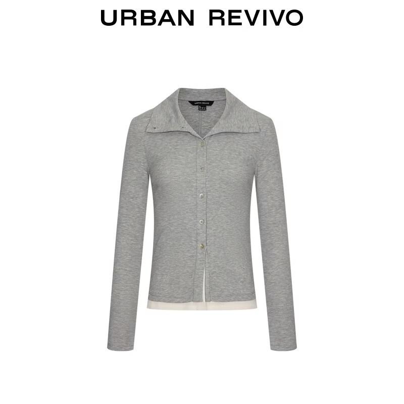 UR Women's Faux Two-Piece Color-Block Slim Short Shirt