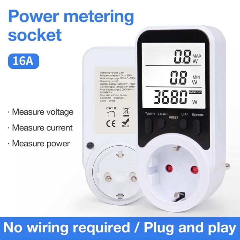 Digital Voltages Wattmeter Power Meter Consumption Watt Energy Sockets 230V Electricity Fees Analyzers Monitors