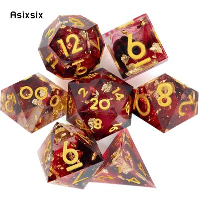 7 Pcs Red Golden Number Sharp Edge Resin Dice Polyhedral Dice Suitable for Role-Playing RPG Board Game