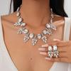 2-piece Set of Diamond-set Geometric Oval Leaf Splicing Stud Earrings, Necklace, Exquisite Necklace.