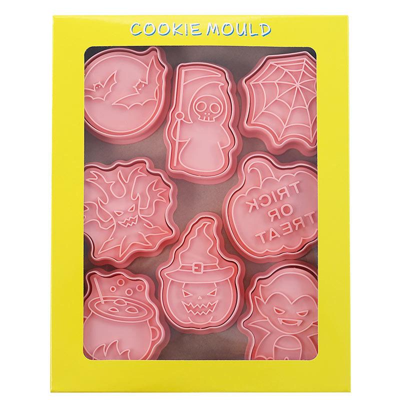8 Pcs/Set Halloween Biscuit Mold 3D Pumpkin Vampire Pattern Food-grade PP Sweet Pastry Biscuit Molds,Home Kitchen Baking Mold Tool