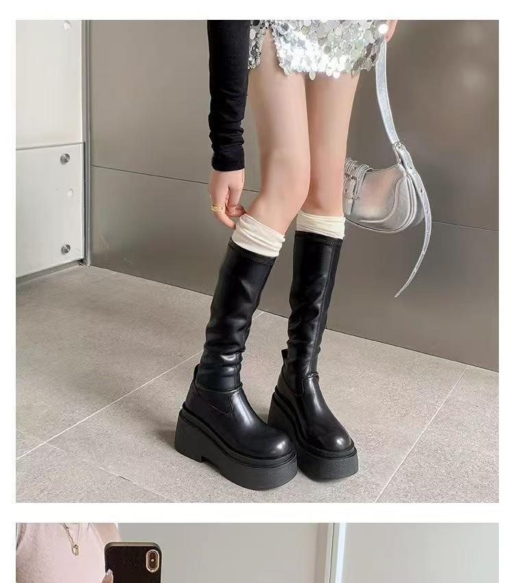 2025 Women's Thick-Soled Tassel Boots - Slimming Long Knight Style for Spicy Look